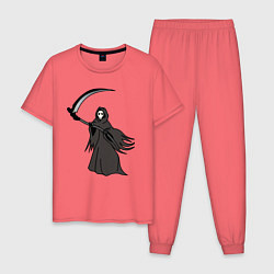 Пижама хлопковая мужская Смeрть с косой, цвет: коралловый
