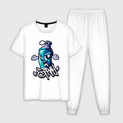 Пижама хлопковая мужская Граффити баллончик с руками, цвет: белый