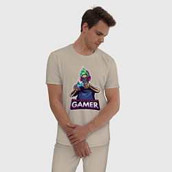 Пижама хлопковая мужская Skull gamer, цвет: миндальный — фото 2