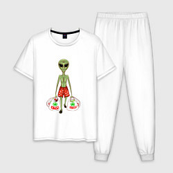 Пижама хлопковая мужская Пришелец на земле с покупками, цвет: белый