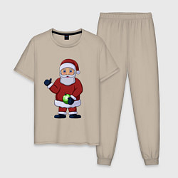 Пижама хлопковая мужская Дед Мороз с елочной игрушкой, цвет: миндальный