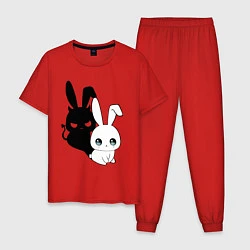 Пижама хлопковая мужская Милый кролик - ангелочек или дьяволёнок?, цвет: красный