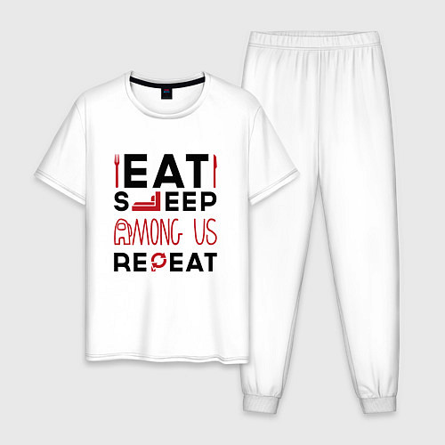 Мужская пижама Надпись: eat sleep Among Us repeat / Белый – фото 1