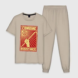 Пижама хлопковая мужская Сопротивление комбайнам, цвет: миндальный