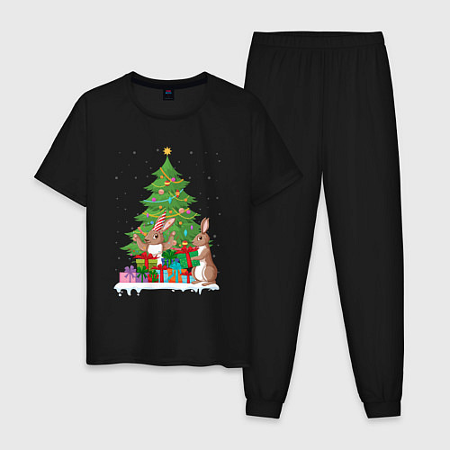 Мужская пижама Кролики елка и подарки / Черный – фото 1
