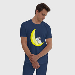Пижама хлопковая мужская Кролик на полумесяце, цвет: тёмно-синий — фото 2