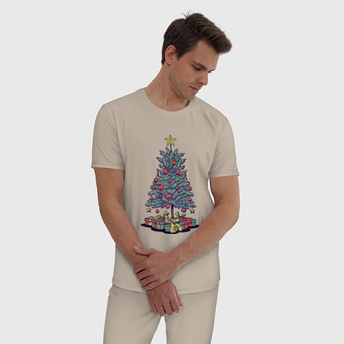 Мужская пижама Новогодняя елка с подарками / Миндальный – фото 3