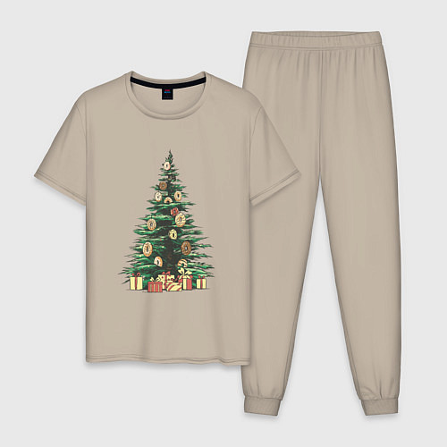 Мужская пижама Новогодняя елка с пончиками / Миндальный – фото 1