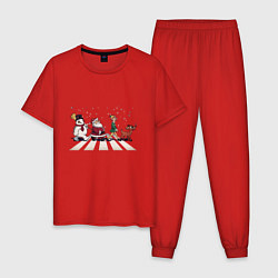 Пижама хлопковая мужская Beatles Christmas, цвет: красный