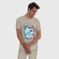 Пижама хлопковая мужская Кролик и единорог, цвет: миндальный — фото 2