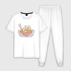 Пижама хлопковая мужская Каваи яйца в миске для рамена с лапшой, цвет: белый