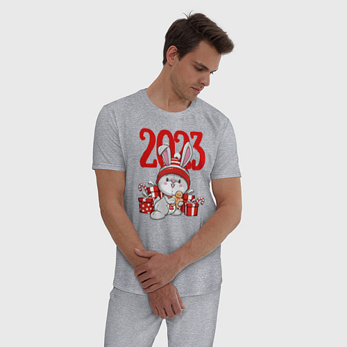 Мужская пижама Зайка в подарках 2023 / Меланж – фото 3