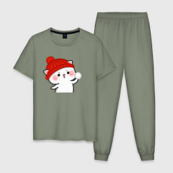 Мужская пижама Игра в снежки - белый котик