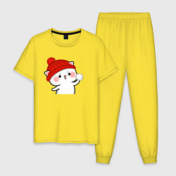 Мужская пижама Игра в снежки - белый котик