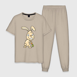 Пижама хлопковая мужская Кролик с морковкой, цвет: миндальный