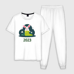 Пижама хлопковая мужская Заяц в сапоге 2023, цвет: белый