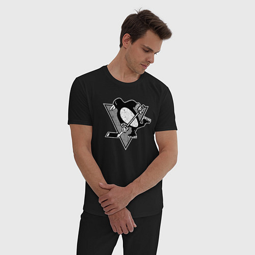 Мужская пижама Питтсбург Пингвинз серый / Черный – фото 3