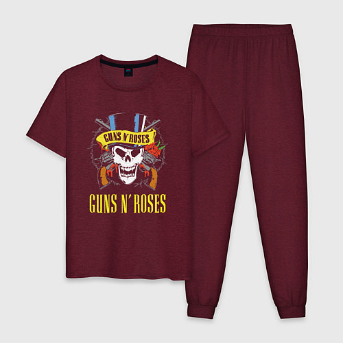 Мужская пижама Guns n roses Skull / Меланж-бордовый – фото 1