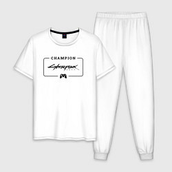 Пижама хлопковая мужская Cyberpunk 2077 gaming champion: рамка с лого и джо, цвет: белый