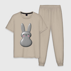 Пижама хлопковая мужская Чёрный кролик неваляшка, цвет: миндальный