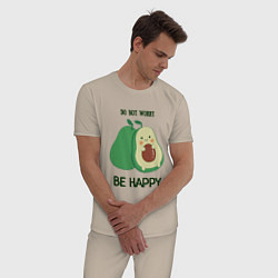 Пижама хлопковая мужская Dont worry be happy - avocado, цвет: миндальный — фото 2