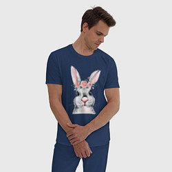 Пижама хлопковая мужская Кролик в цветах, цвет: тёмно-синий — фото 2