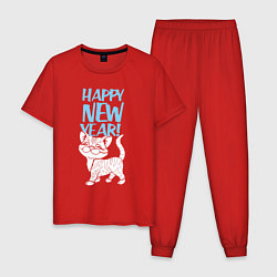 Пижама хлопковая мужская Happy new year - kitten, цвет: красный