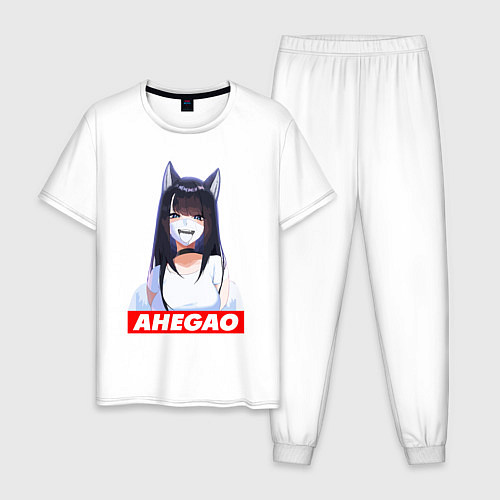 Мужская пижама Девушка ахегао с логотипом / Белый – фото 1