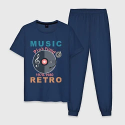 Пижама хлопковая мужская Музыка пинк флойд - ретро, цвет: тёмно-синий