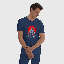 Пижама хлопковая мужская Призрак Цусимы - Красное солнце, цвет: тёмно-синий — фото 2