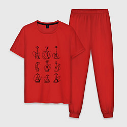 Пижама хлопковая мужская Разные кальяны, цвет: красный