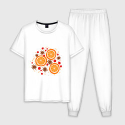 Пижама хлопковая мужская Дольки апельсинов, цвет: белый