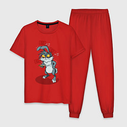 Пижама хлопковая мужская Смарт кролик, цвет: красный