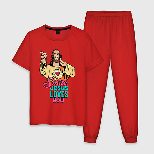 Мужская пижама Jesus Christ love u / Красный – фото 1