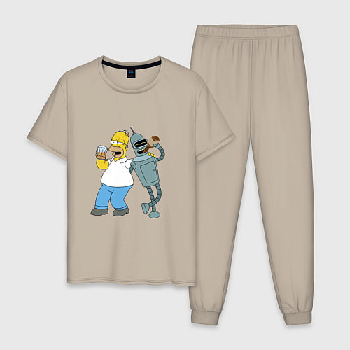 Мужская пижама Drunk Homer and Bender / Миндальный – фото 1