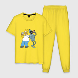Пижама хлопковая мужская Drunk Homer and Bender, цвет: желтый