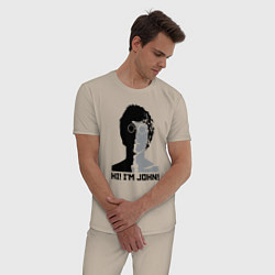 Пижама хлопковая мужская Джон Леннон - портрет, цвет: миндальный — фото 2