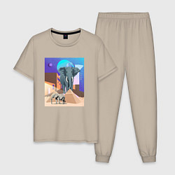 Пижама хлопковая мужская Слон и пирамиды, цвет: миндальный