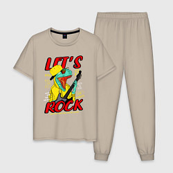 Пижама хлопковая мужская Динозавр рок-гитарист, цвет: миндальный