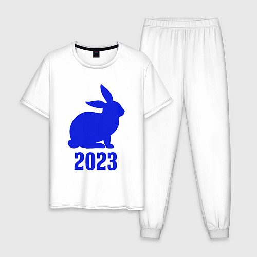 Мужская пижама 2023 силуэт кролика синий / Белый – фото 1
