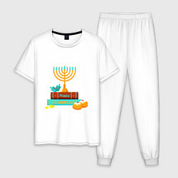 Пижама хлопковая мужская Happy Hanukkah, цвет: белый
