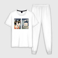 Пижама хлопковая мужская Мем в японском стиле, цвет: белый