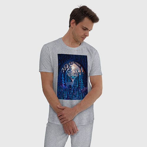 Мужская пижама Объемная иллюстрация из бумаги лес и олень на сине / Меланж – фото 3