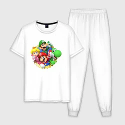Пижама хлопковая мужская Марио, Луиджи, Пич и Йоши, цвет: белый