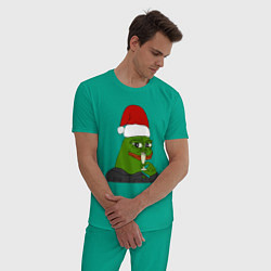 Пижама хлопковая мужская Новогодний пепе, цвет: зеленый — фото 2