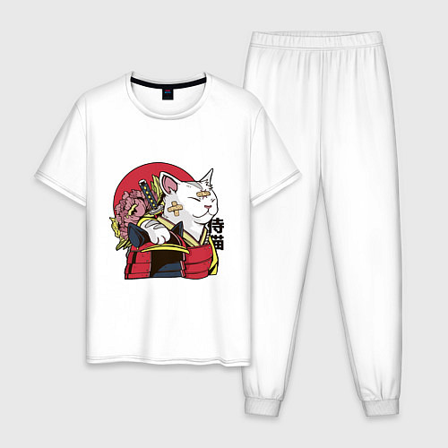 Мужская пижама Кот самурая / Белый – фото 1