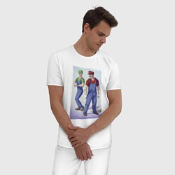 Пижама хлопковая мужская Марио и Луиджи - крутые чуваки - стилизация, цвет: белый — фото 2