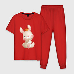 Пижама хлопковая мужская Милый зайка с короной, цвет: красный