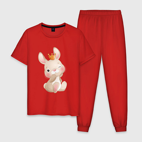 Мужская пижама Милый зайка с короной / Красный – фото 1