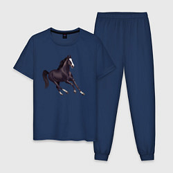 Пижама хлопковая мужская Марварская лошадь, цвет: тёмно-синий